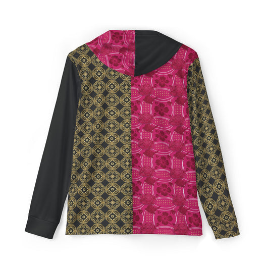 Essenciera Pink Geo Panel Hoodie — Athletic Warmup Pullover