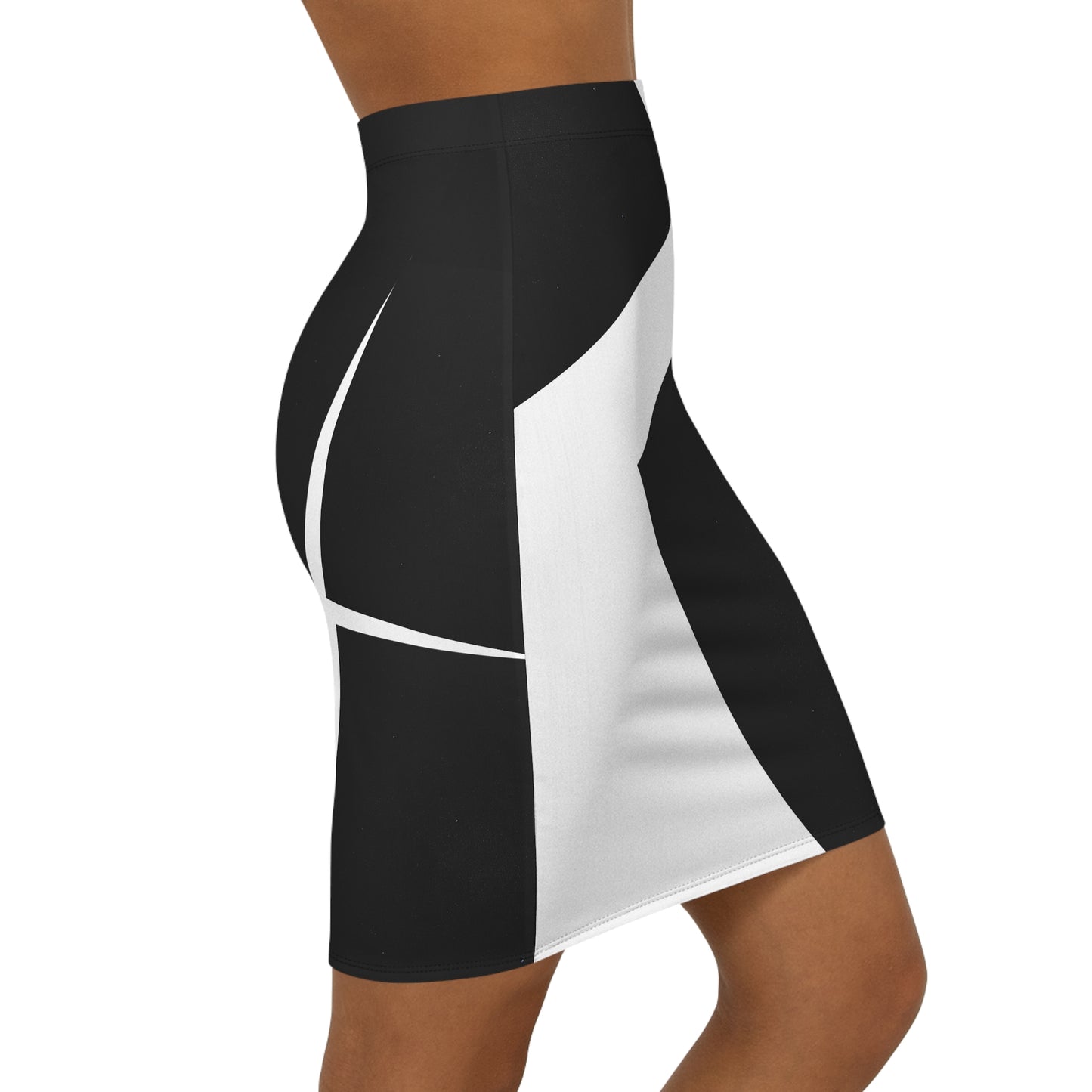 White & Black Geometric Mid‑Waist Pencil Skirt