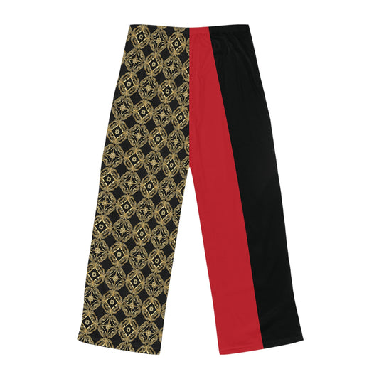 Essenciera Women's Pajama Pants — Gold Baroque Pattern & Solid Lounge Trousers