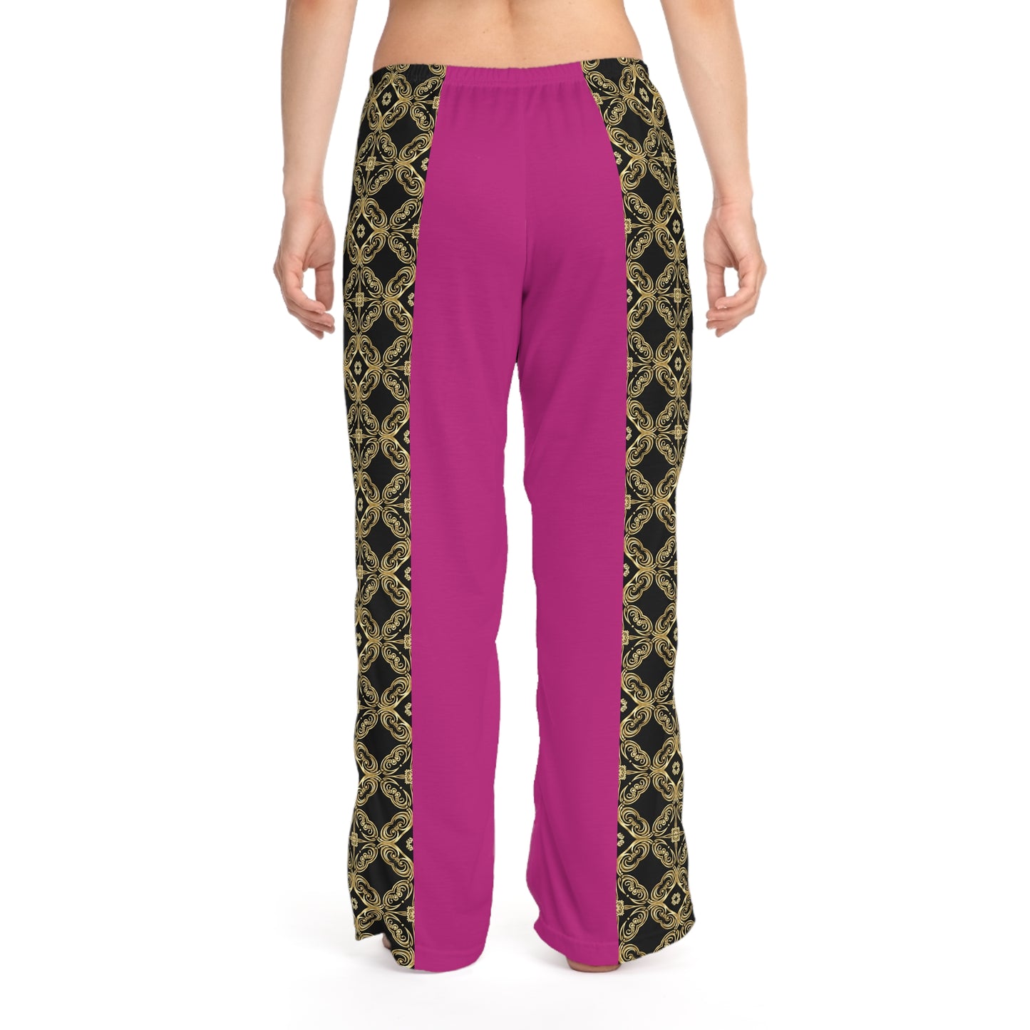 Essenciera Women's Pajama Pants — Gold Baroque Pattern & Solid Lounge Trousers