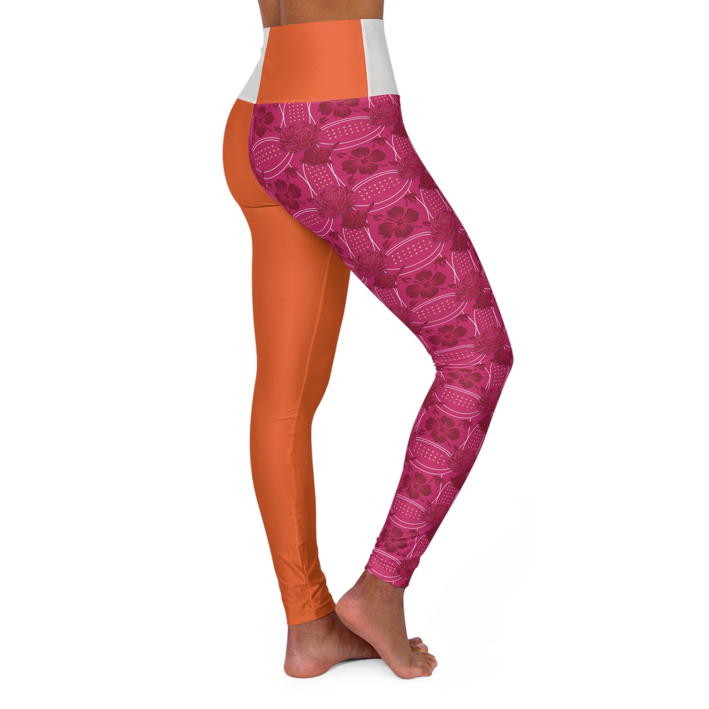 Essenciera OrangeAide & Floral Two-Tone High-Waist Yoga Leggings