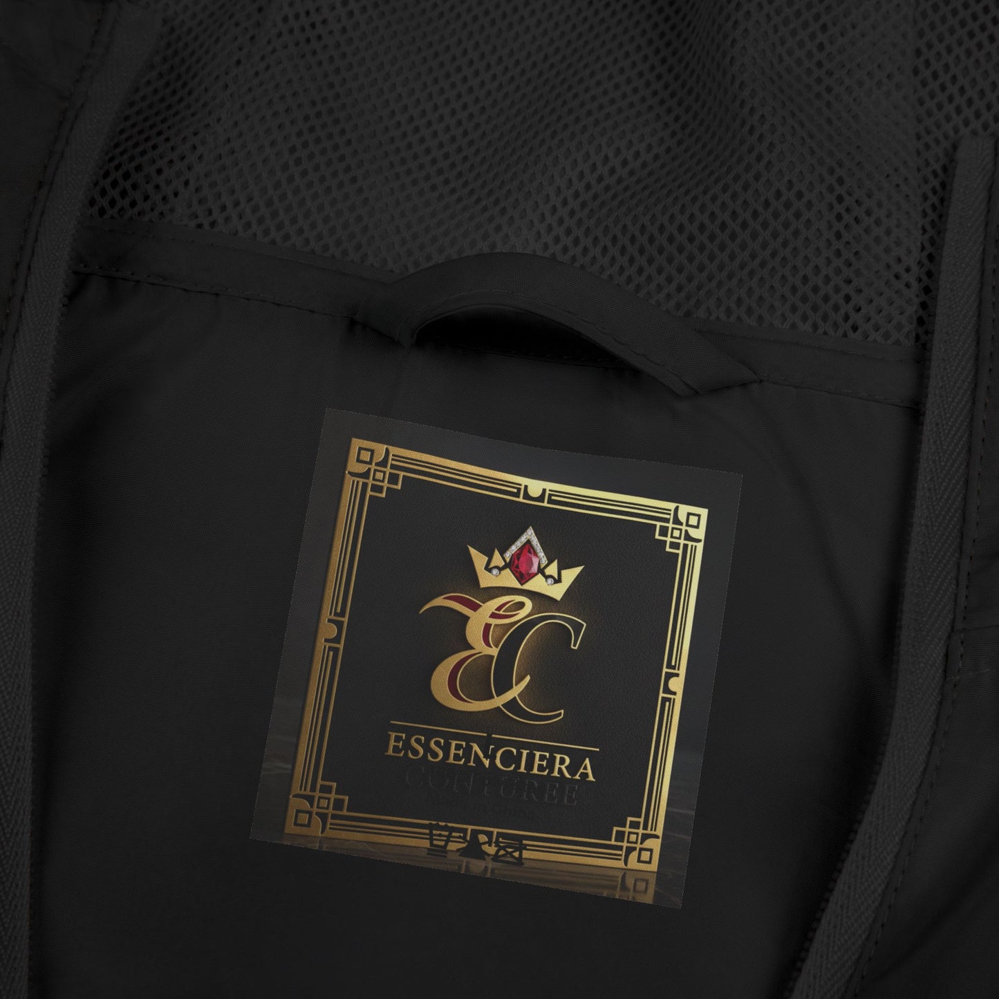 Essenciera  (Black) Unisex Geometric Gold Tile Windbreaker Jacket