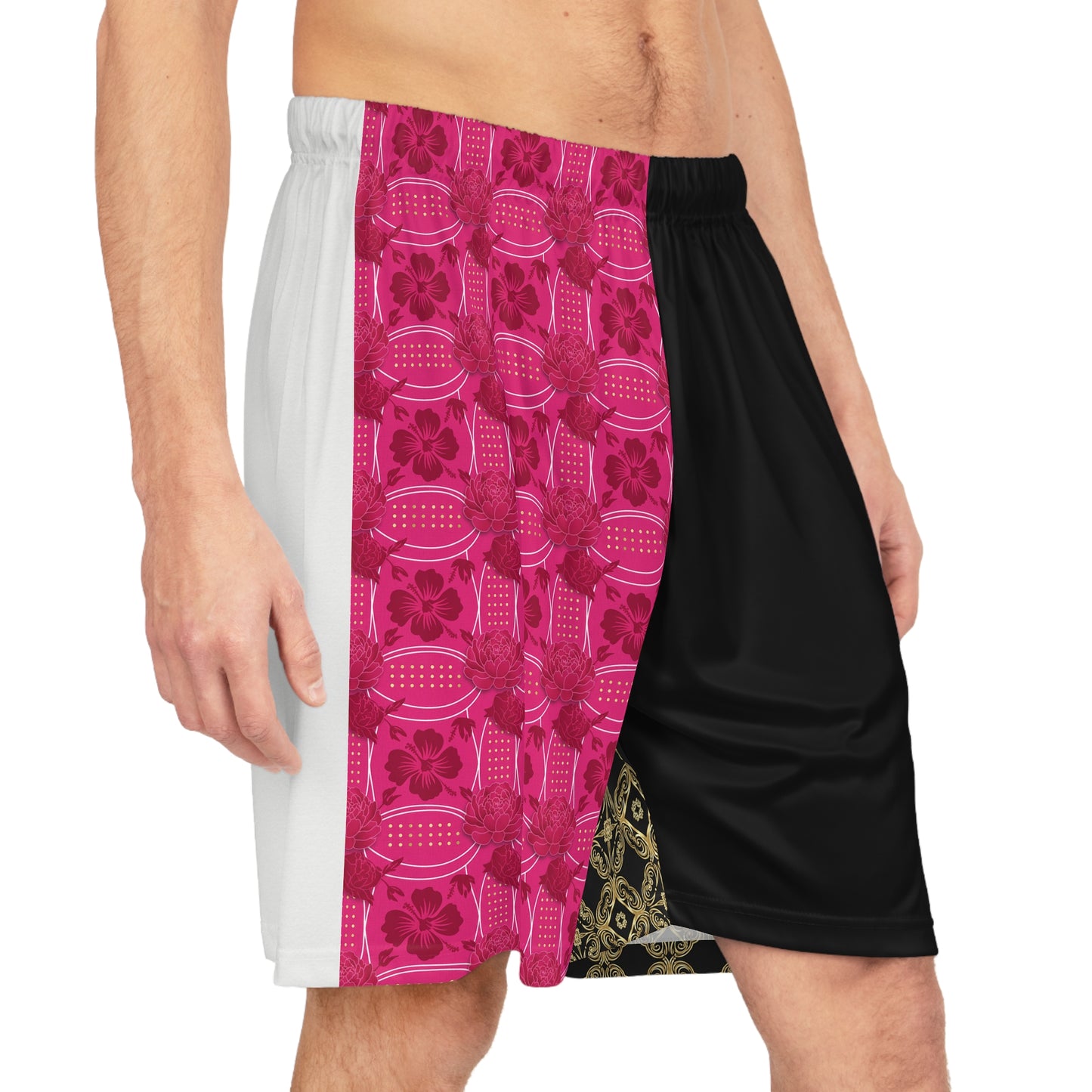 Half-and-Half Patterned Basketball Shorts — Bold Two-Tone Athletic Shorts (US Made & Shipped from)