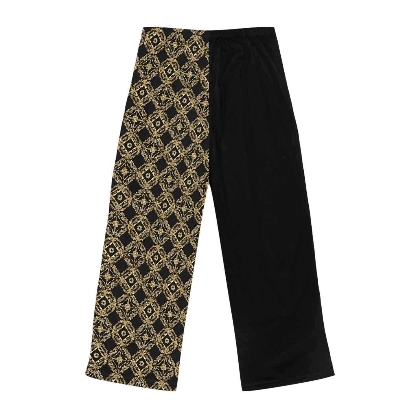 Women's Split-Panel Pajama Pants — Gold Baroque Pattern & Solid Lounge Trousers