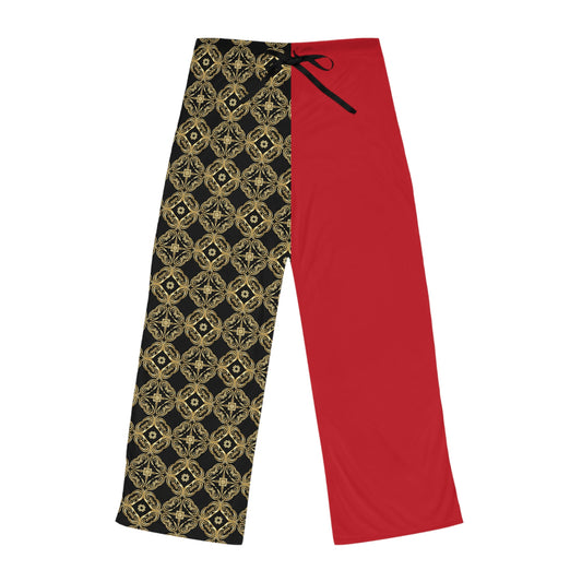 Essenciera Women's Pajama Pants — Gold Baroque Pattern & Solid Lounge Trousers
