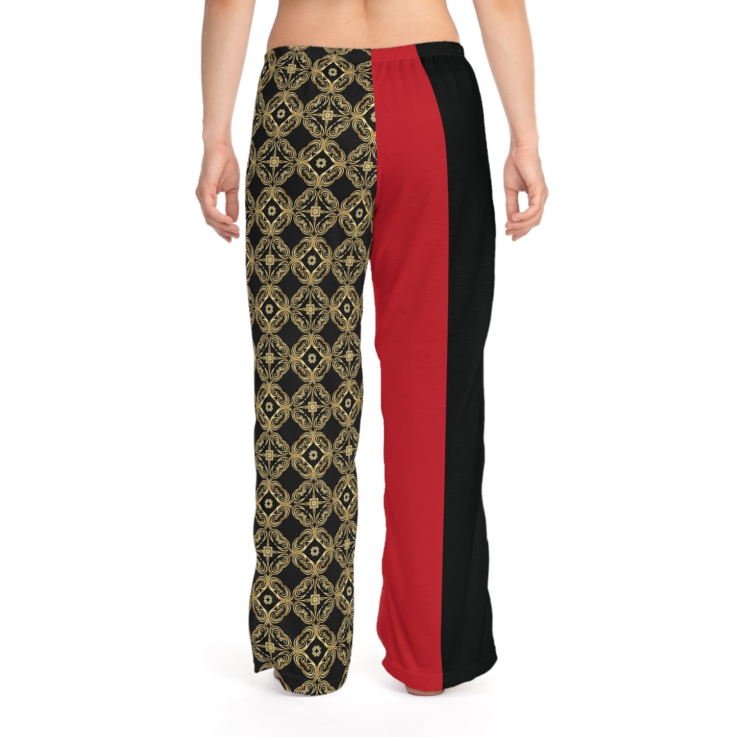Essenciera Women's Pajama Pants — Gold Baroque Pattern & Solid Lounge Trousers
