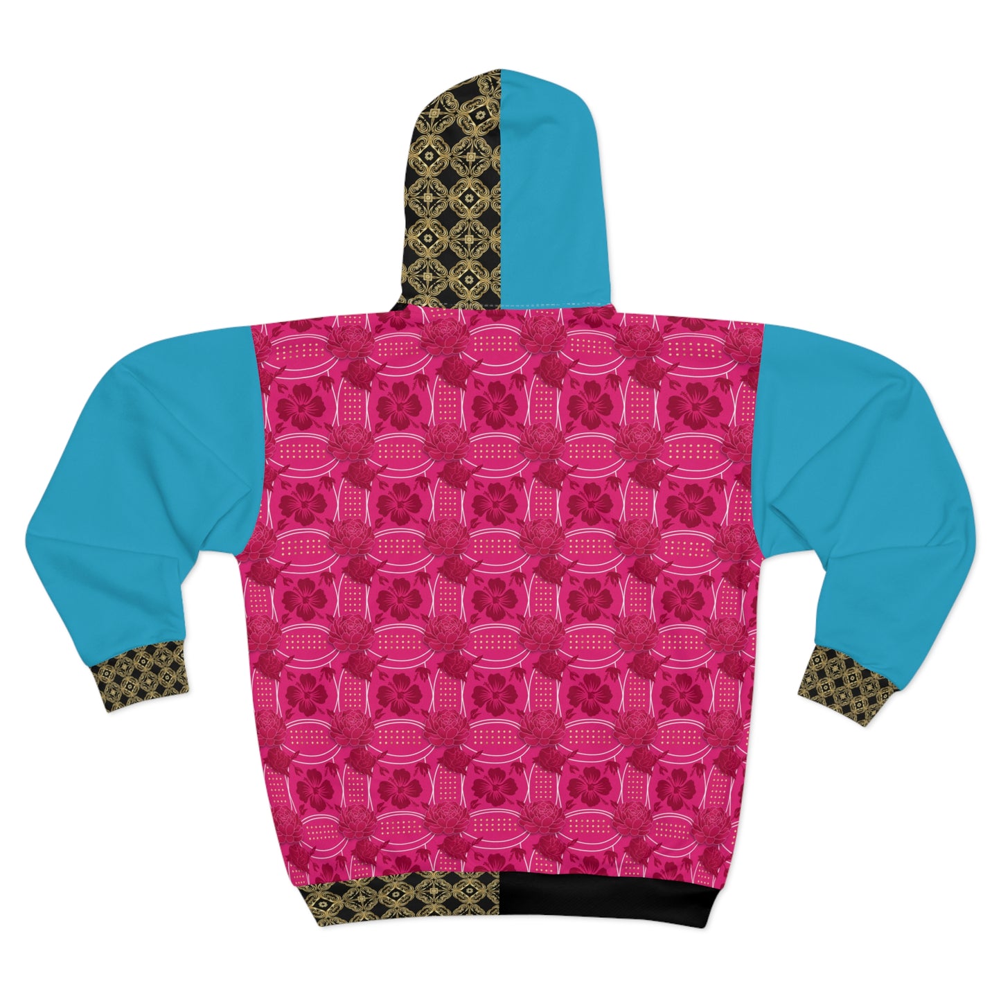 Essenciera Pink & Turquoise  Geo Zip Hoodie — Bold Graphic Unisex