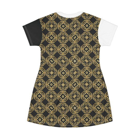 Vintage Gold Damask T-Shirt Dress – Baroque Floral
