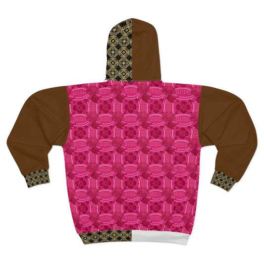 Essenciera Pink & Brown Geo Zip Hoodie — Bold Graphic Unisex