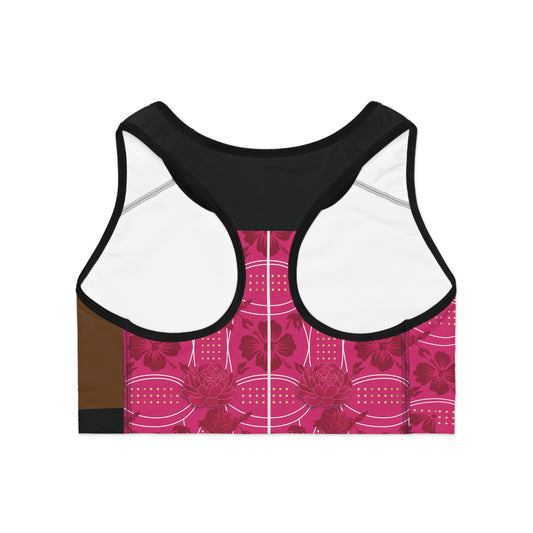 Brow & Pink  Elegant  Sports Bra — Luxe Athletic Crop with Ornate Accent (Essenciera)