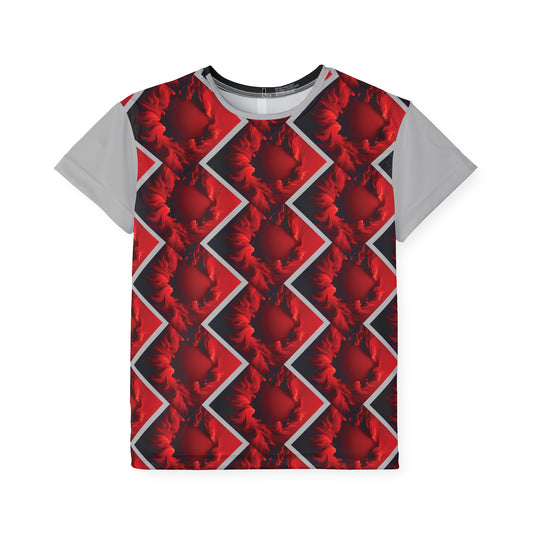 Wavie Grey Kids Jersey — Red Floral Geometric Sports Tee