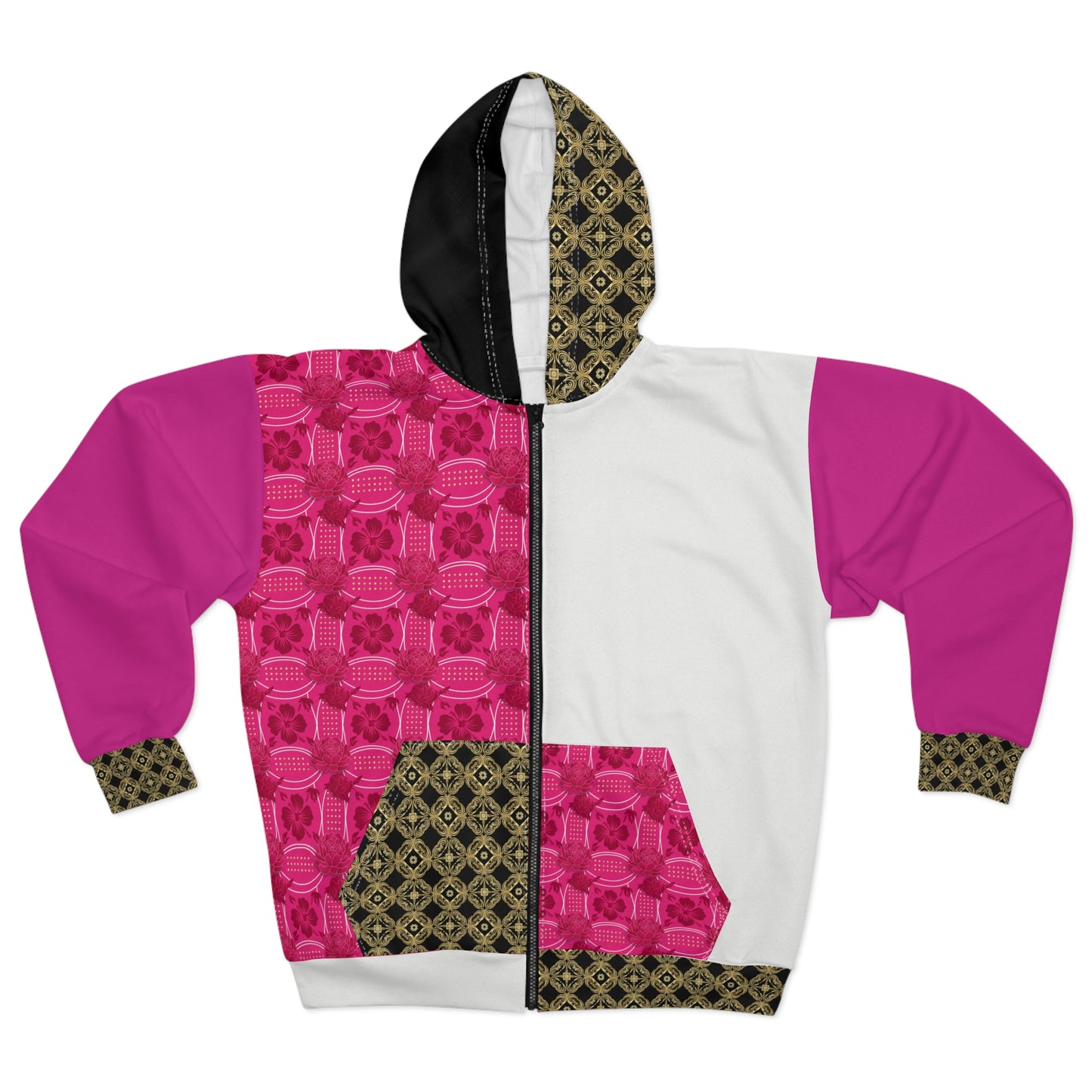 Essenciera Pink Geo Zip Hoodie — Bold Graphic Unisex