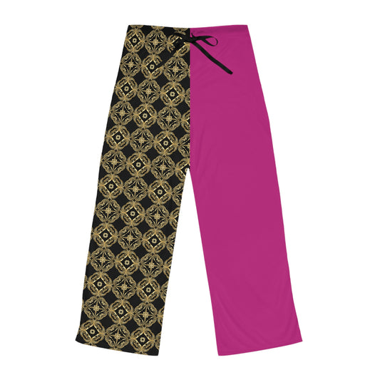 Essenciera Women's Pajama Pants — Gold Baroque Pattern & Solid Lounge Trousers