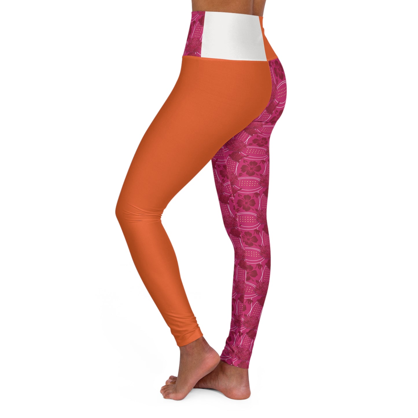 Essenciera OrangeAide & Floral Two-Tone High-Waist Yoga Leggings