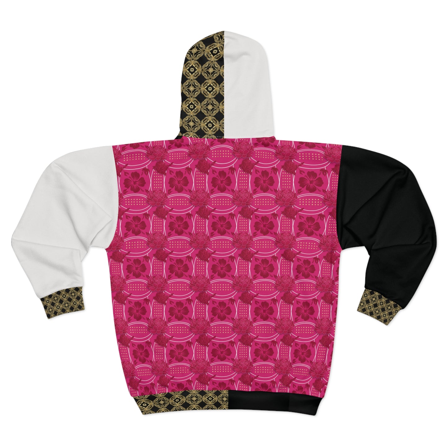 Essenciera Pink & Black Geo Zip Hoodie — Bold Graphic Unisex