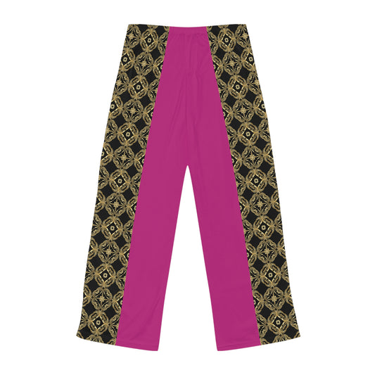 Essenciera Women's Pajama Pants — Gold Baroque Pattern & Solid Lounge Trousers