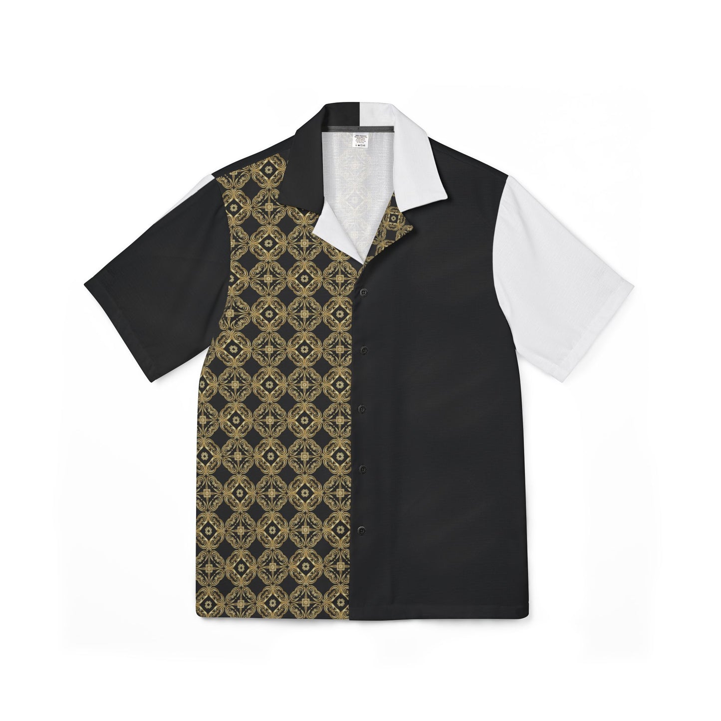 Essenciera Men's Two-Tone Hawaiian Camp Shirt — Geo Mosaic & Black. (US MADE)
