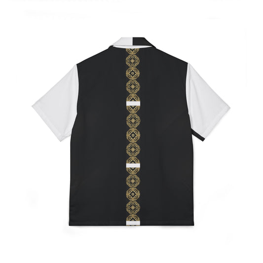 Essenciera Men's Two-Tone Hawaiian Camp Shirt — Geo Mosaic & Black. (US MADE)