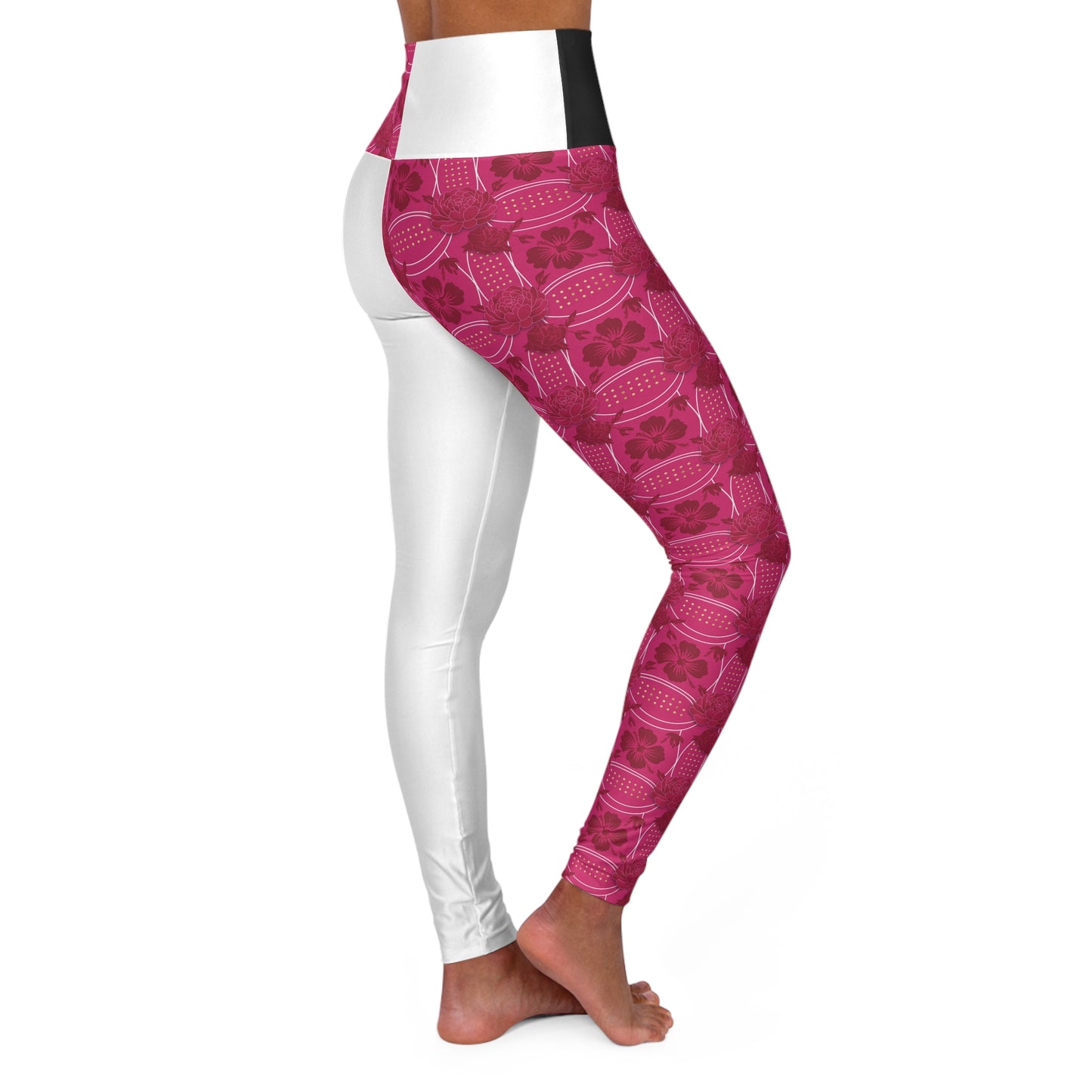 Essenciera White & Floral Two-Tone High-Waist Yoga Leggings