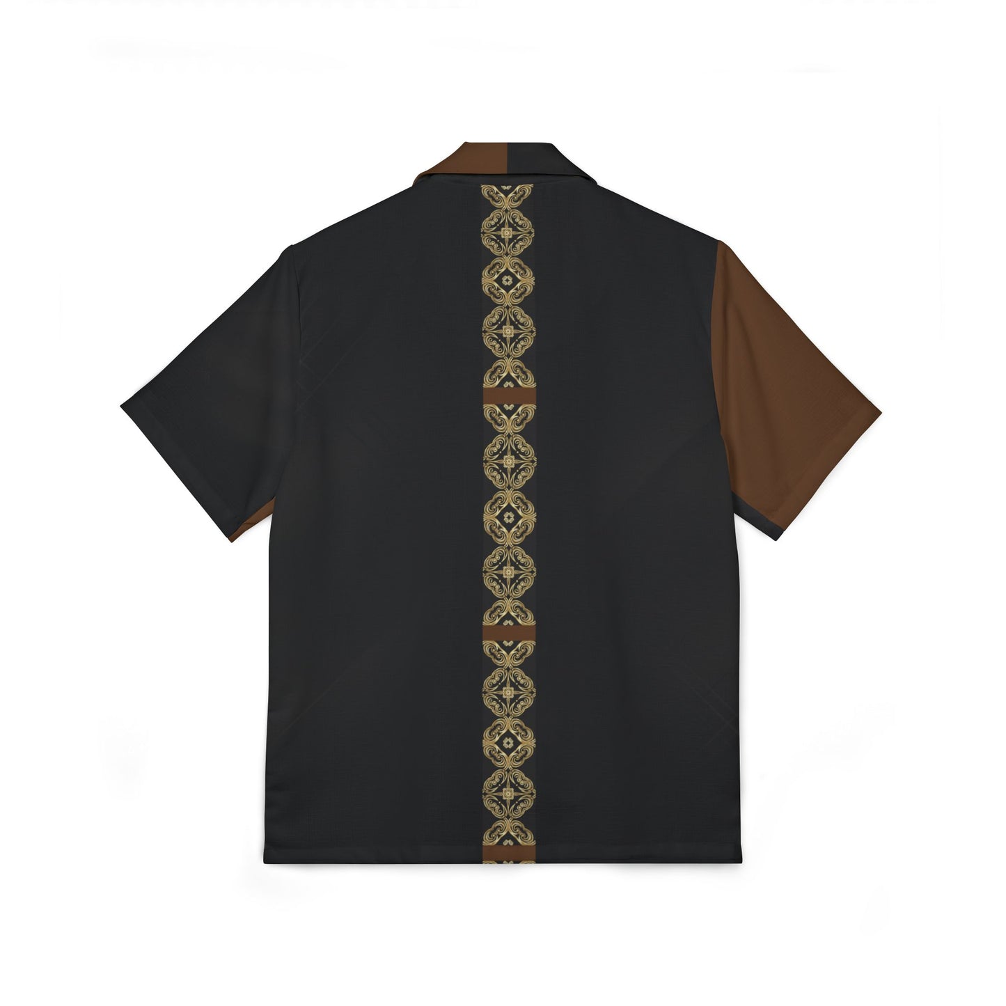 Essenciera Men's Two-Tone Hawaiian Camp Shirt — Geo Mosaic Back, Brown & Black. (US MADE)