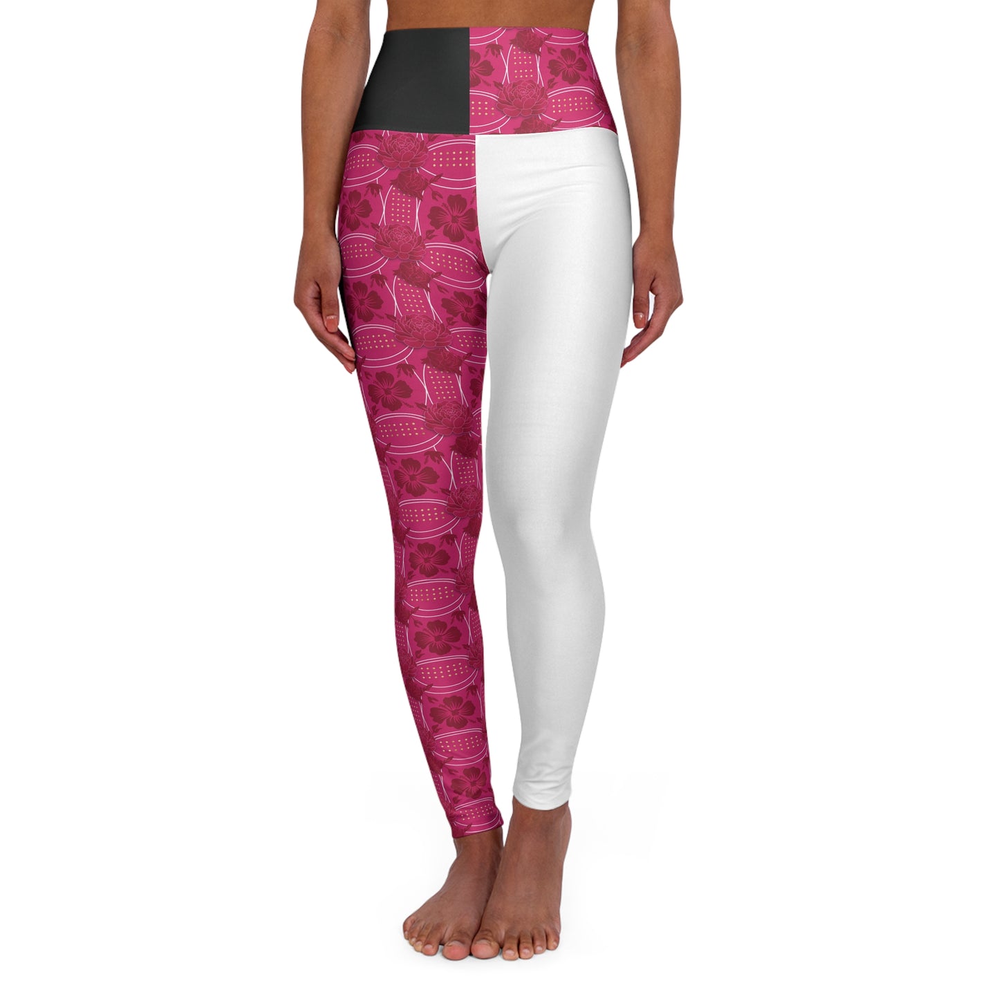 Essenciera White & Floral Two-Tone High-Waist Yoga Leggings