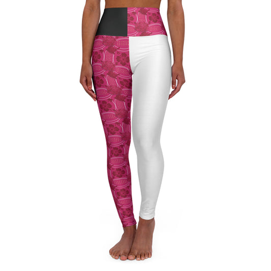 Essenciera White & Floral Two-Tone High-Waist Yoga Leggings