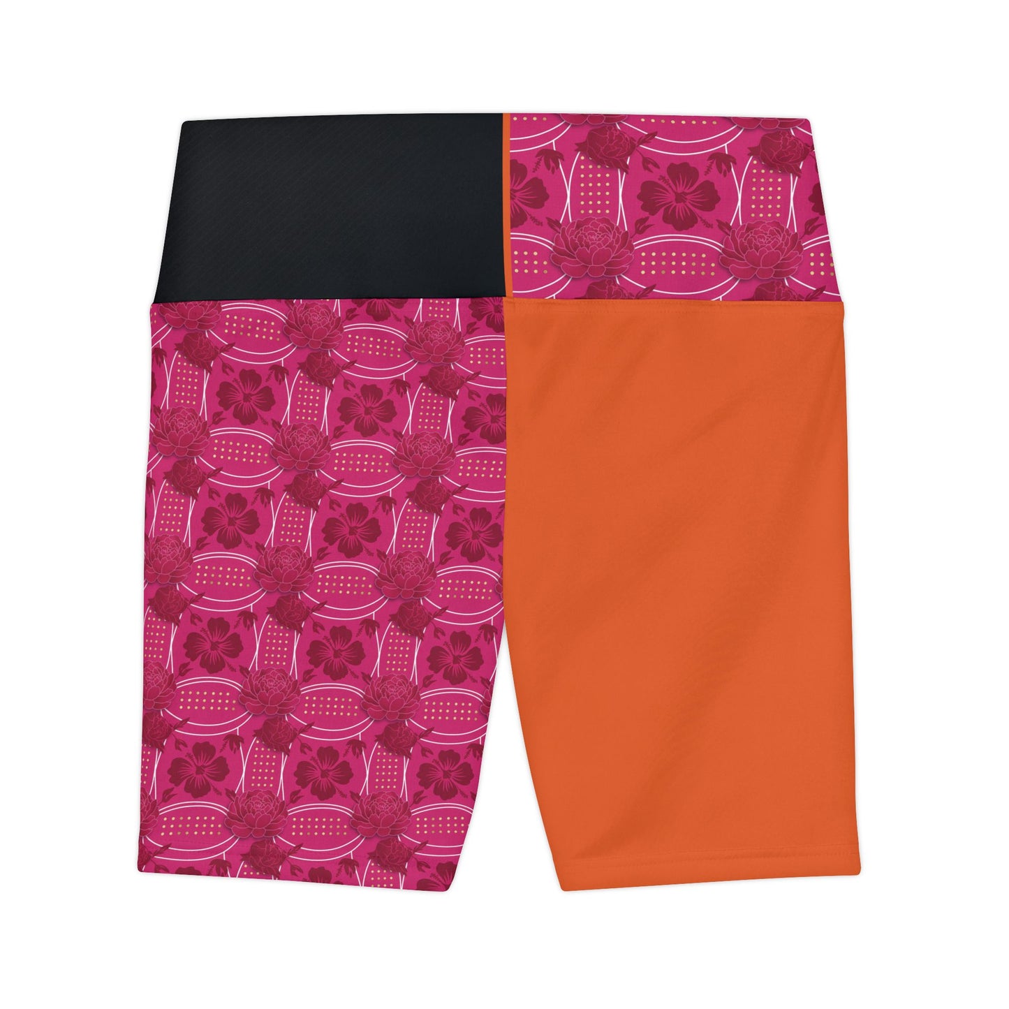 Essenciera Conturee  Pink  & OrangeAide Floral Patchwork Women's Workout Shorts — High-Waist Athletic Biker Shorts