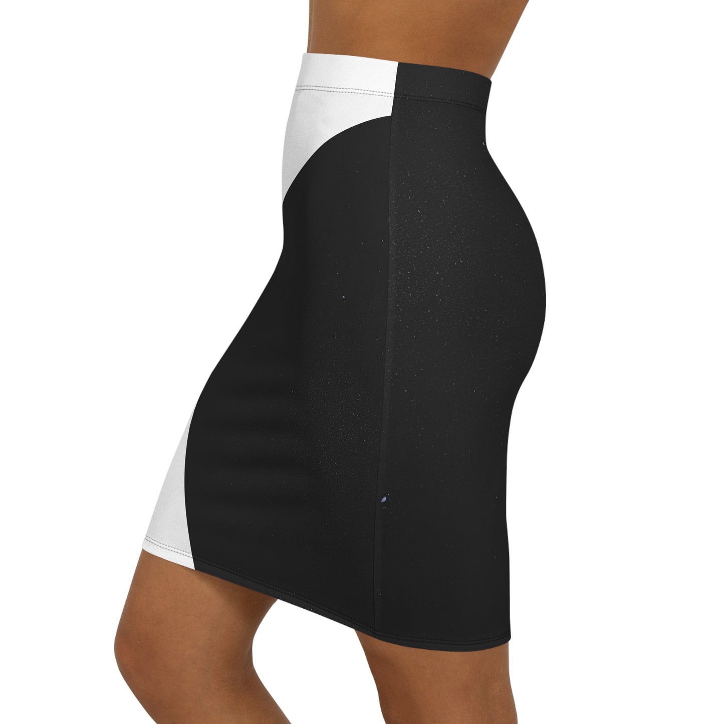 White & Black Geometric Mid‑Waist Pencil Skirt