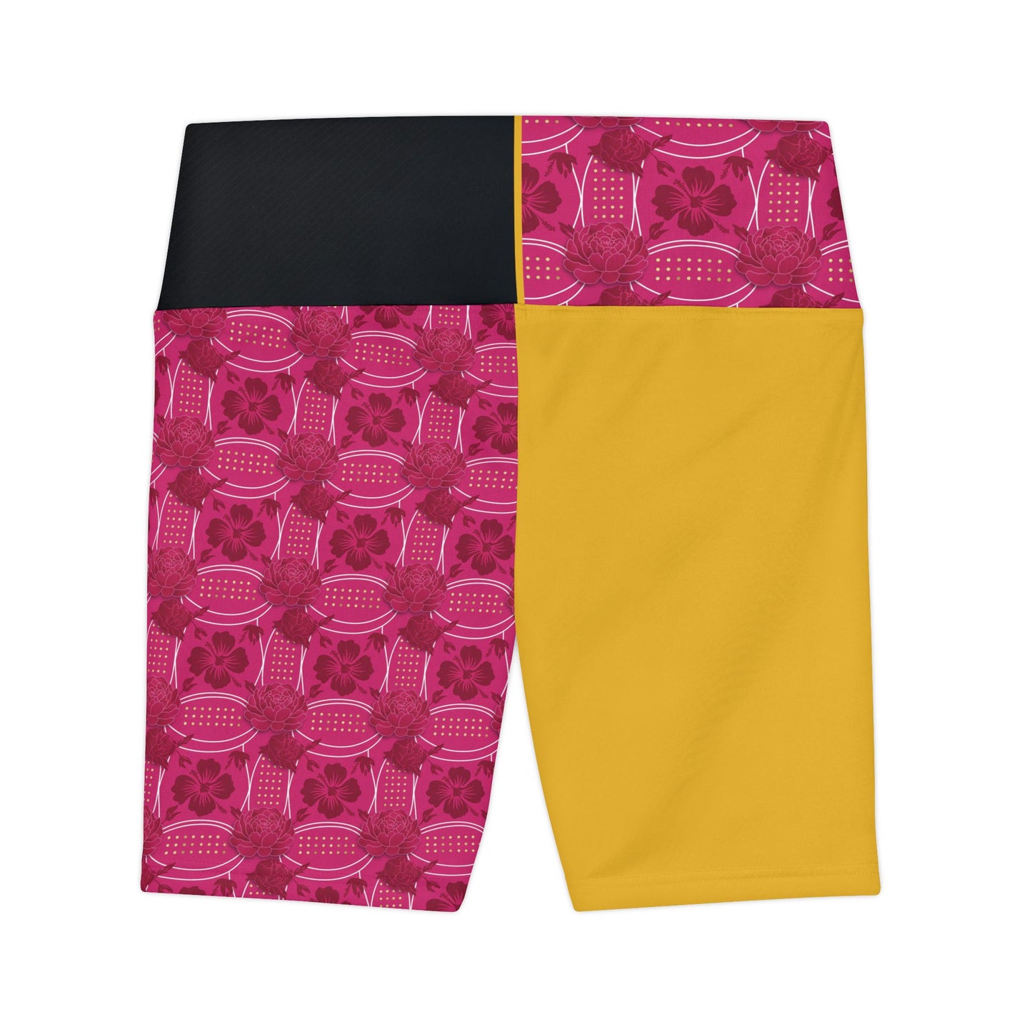 Yehlish Essenciera Conturee  Pink Floral Patchwork Women's Workout Shorts — High-Waist Athletic Biker Shorts