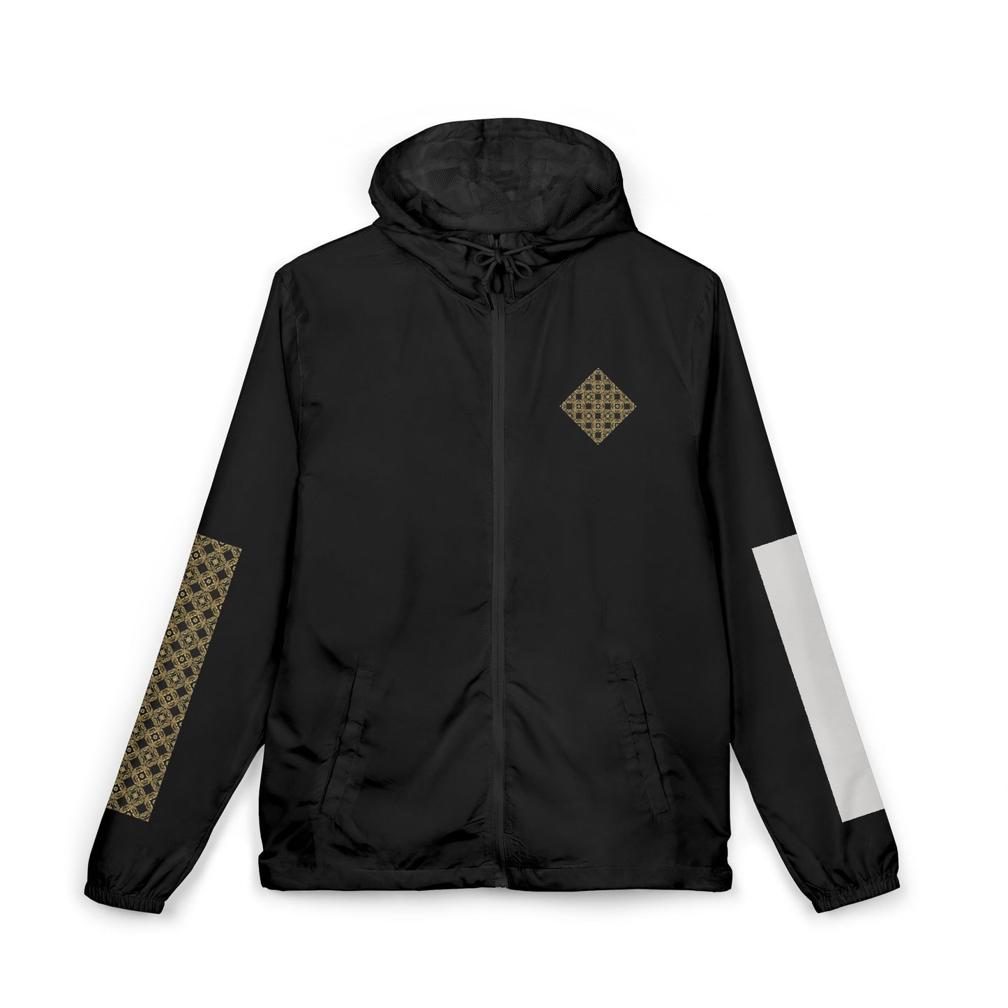 Essenciera  (Black) Unisex Geometric Gold Tile Windbreaker Jacket