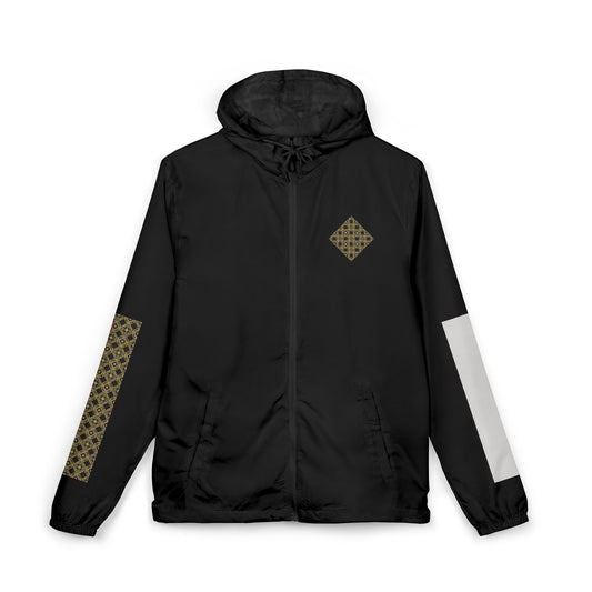 Essenciera  (Black) Unisex Geometric Gold Tile Windbreaker Jacket