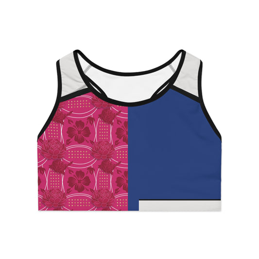 Bluey & Pink  Elegant  Sports Bra — Luxe Athletic Crop with Ornate Accent (Essenciera)