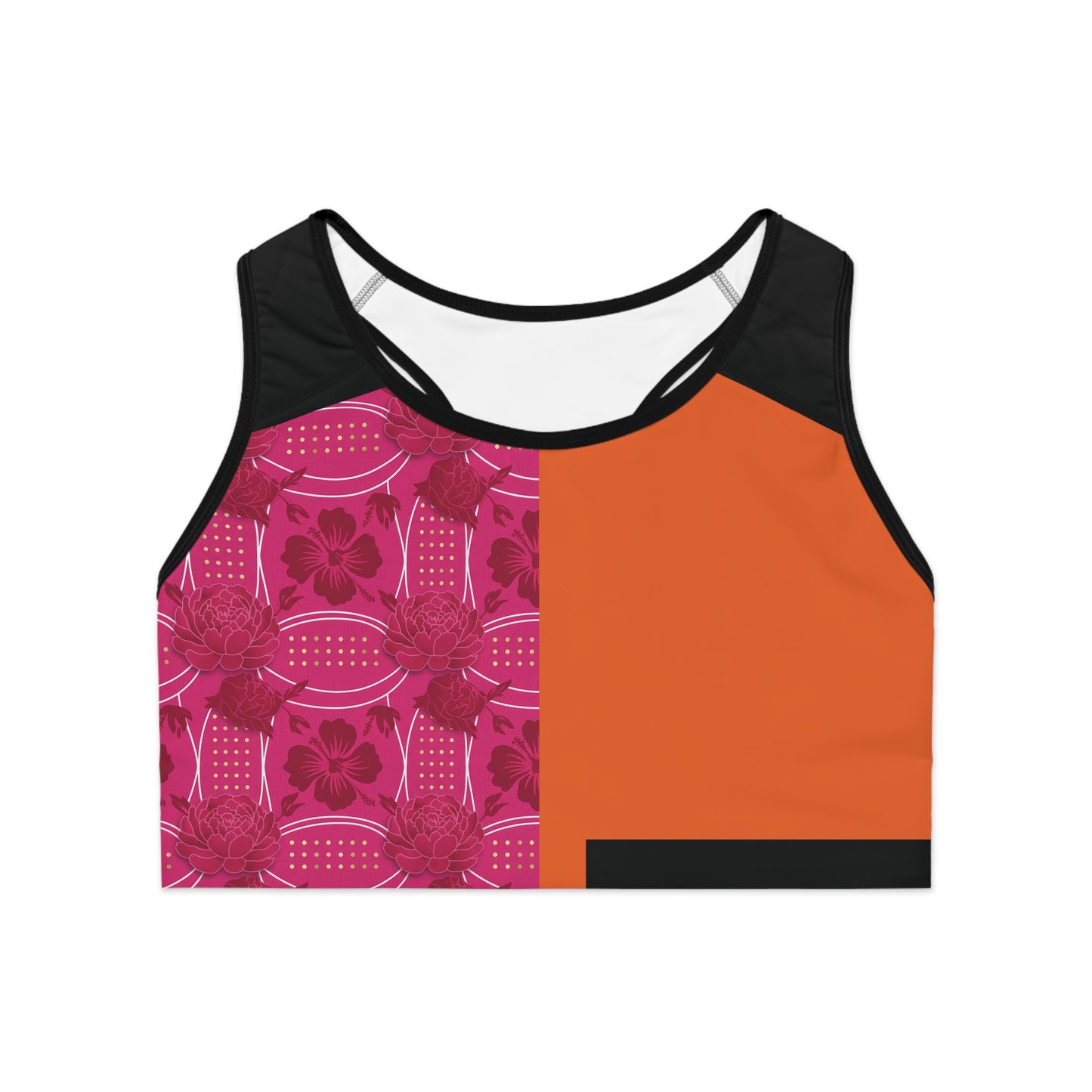 OrangeAide & Pink  Elegant  Sports Bra — Luxe Athletic Crop with Ornate Accent (Essenciera)