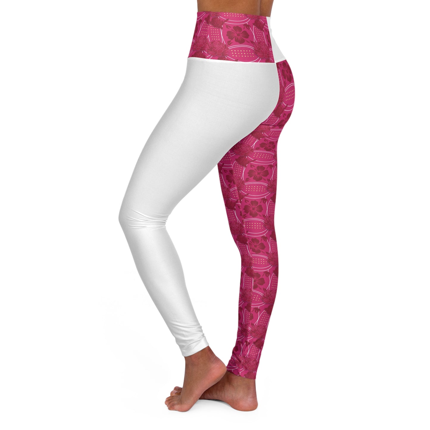 Essenciera White & Floral Two-Tone High-Waist Yoga Leggings
