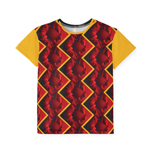 Yehlish Kids Jersey — Red Floral Geometric Sports Tee