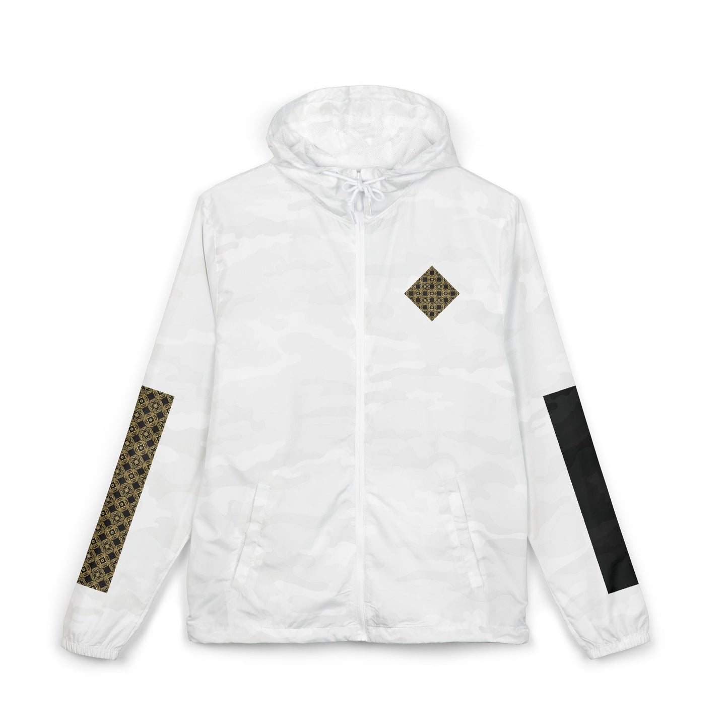 (White) Unisex Geometric Gold Tile Windbreaker Jacket