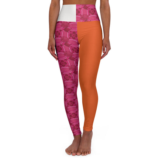Essenciera OrangeAide & Floral Two-Tone High-Waist Yoga Leggings