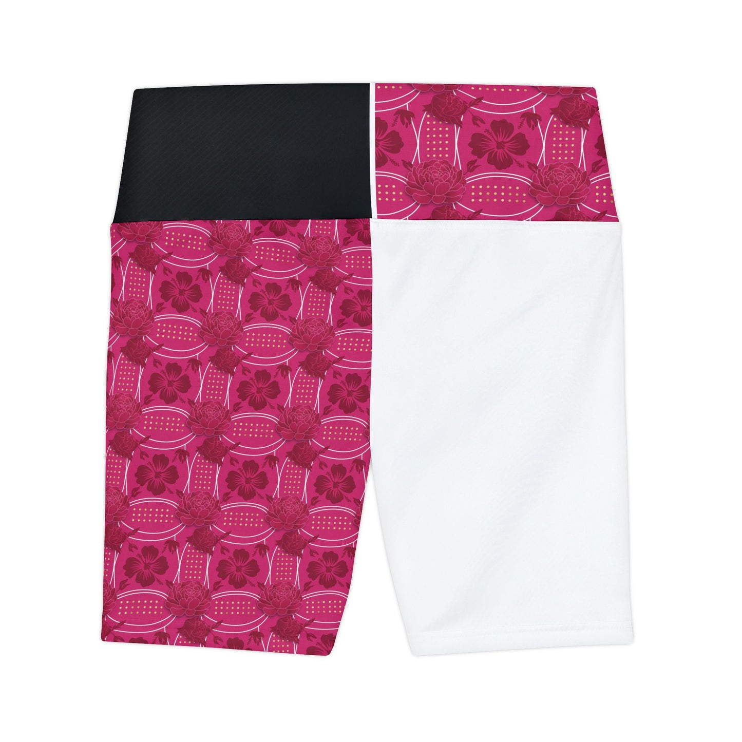 Essenciera Conturee  Pink & White Floral Patchwork Women's Workout Shorts — High-Waist Athletic Biker Shorts