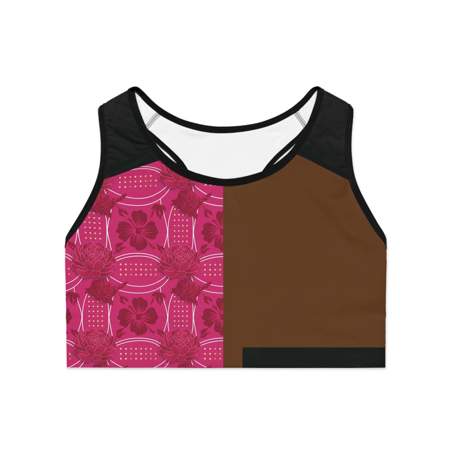 Brow & Pink  Elegant  Sports Bra — Luxe Athletic Crop with Ornate Accent (Essenciera)