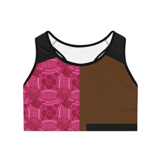 Brow & Pink  Elegant  Sports Bra — Luxe Athletic Crop with Ornate Accent (Essenciera)