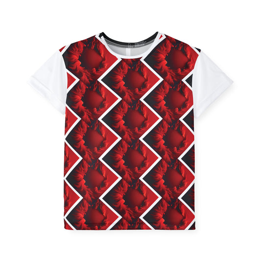 Crimsen Kids Jersey — Red Floral Geometric Sports Tee