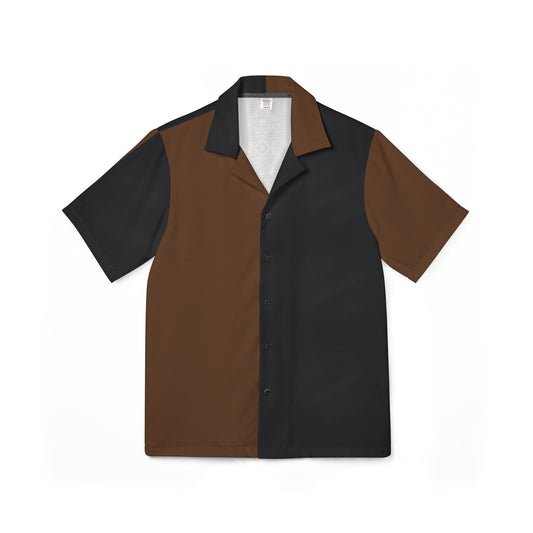 Essenciera Men's Two-Tone Hawaiian Camp Shirt — Geo Mosaic Back, Brown & Black. (US MADE)